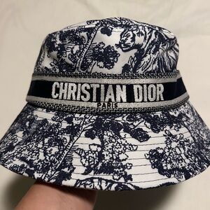 Dior Bucket Hat Blue White Toile de Jouy Pattern